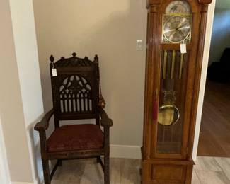 Howard Miller Oak Grandfather Clock Carved Armchair