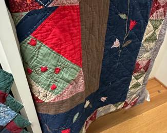 Handmade Crazy Quilt with Floral Appliques
