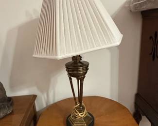 Vintage Brass Table Lamp with Pleated Shade