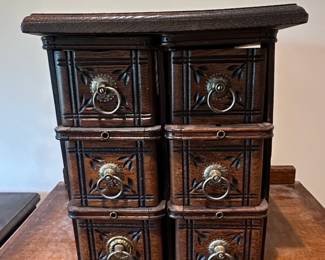 Antique Oak Carved Sewing Machine Drawers