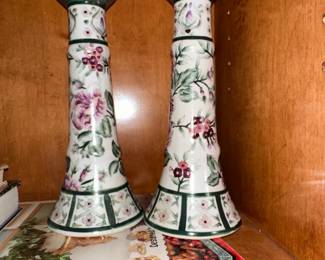 Floral Ceramic Candlesticks Pair