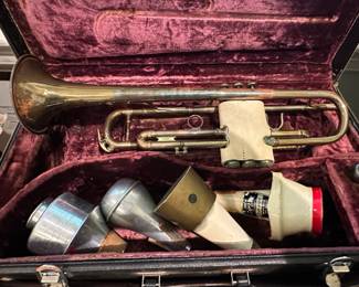 Vintage Trumpet with Mutes and Case