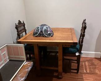 Antique Oak Dining Set with Stained Glass Lamp
