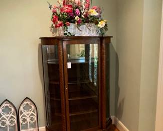 Antique Tiger Oak Bow Front Curio Cabinet