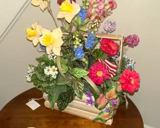 Artificial Floral Arrangement in Wood Basket