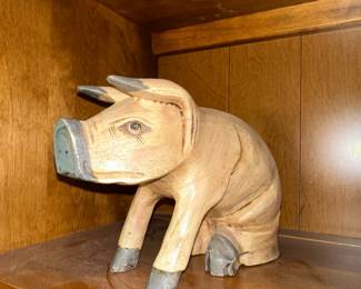 Hand Carved Wooden Pig Figurine