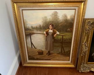 Oil Painting of a Girl on a Bridge