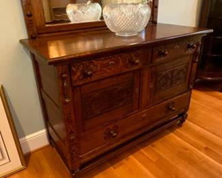 Antique Carved Oak Sideboard with Mirror