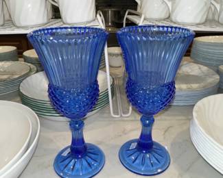Cobalt Blue Glass Goblets Pair