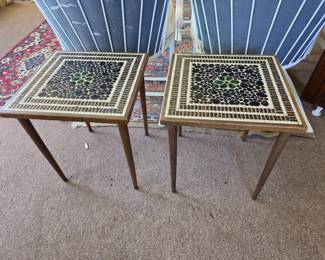 Two, beautiful mosaic tile tables, Mid-Century