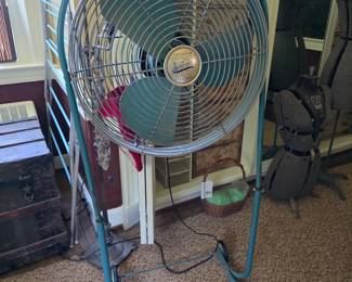 Another! Emerson Seabreeze "roll-about" electric fan from the 1950s, featuring a distinctive turquoise metal finish, excellent working condition!!