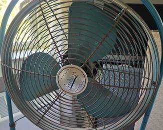 Emerson Seabreeze "roll-about" electric fan from the 1950s, featuring a distinctive turquoise metal finish, excellent working condition!!