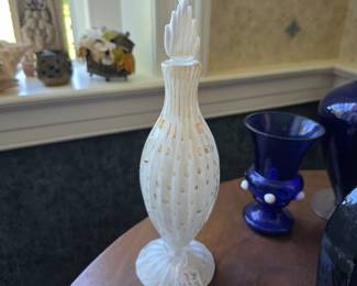 Barbini Attributed Murano Glass Controlled Bubble Bottle White Gold Fleck