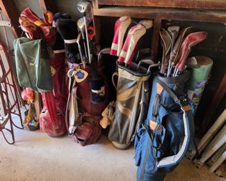 Vintage golf clubs and equipment.