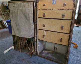 Antique VTG 1900s Standing Wardrobe Steamer Trunk
