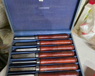 VTG Craftsman Wood Lathe Turning Chisel 8 pc Tool Set in Case Red Handles 1940s