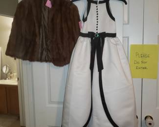Vintage Mink Stole and young girls formal dress (this is the back of the dress, it was for a wedding)