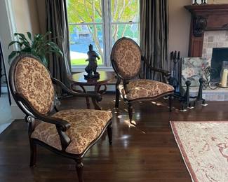 2 upholstered and wood accent chairs