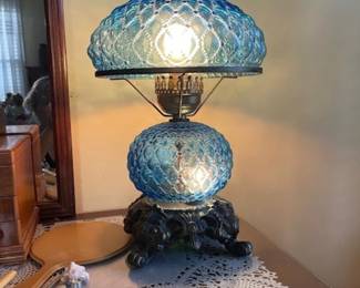 Beautiful blue glass lamp- three ways to light!