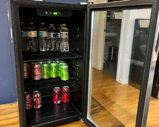 mini fridge, refrigerator 