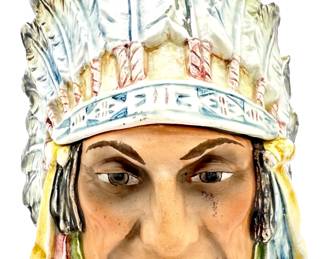 Vintage Native American Chief Ceramic Majolica Tobacco Jar Lot #: 29