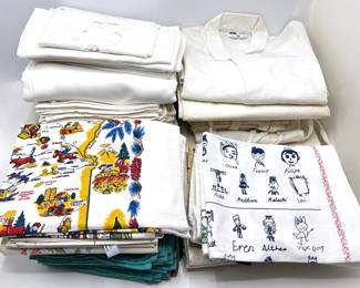 Over 60 Vintage Linens: Napkins, Placemats, Table Cloths, Chef Coat & Aprons Lot #: 93