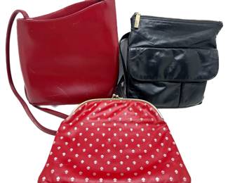 3 Vintage Leather Bags: Red From France, Black Hobo & Snap Purse Lot #: 76