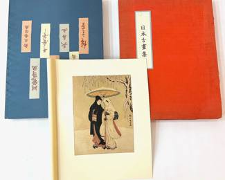 Set 14 Vintage Japanese Woodblock On Silk Prints In Portolio Box, Each Preserved In Folder, Purchased For $420 Lot #: 44