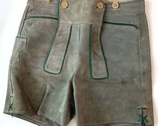 Vintage Lederhosen Oktoberfest Austrian Leather Shorts, Size Small Lot #: 58