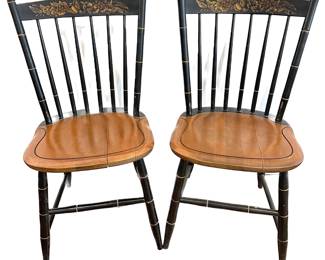 2 Antique Hitchcock Windsor Style Maple Side Chairs With Stenciled Flowers Lot #: 6
