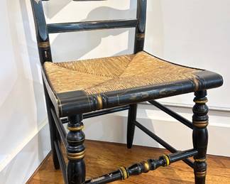 Set 6 Antique Hitchcock Black Rush Eagle Farmhouse Chairs Purchased At Sibley, Lindsay & Curr In Rochester Lot #: 5