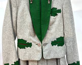 Vintage Austrian Trachten Jacket & Matching Skirt With Antler Buttons, Size 38 Lot #: 57