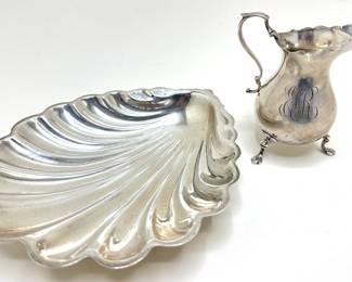 Vintage Sterling Silver Shell Platter & Monogrammed Creamer (16 Ounces) Lot #: 1