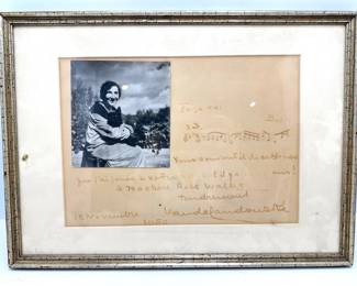 1950 Photo Of Wanda Landowska, Polish-French Musician & Antique Cross Stitch With American Eagle Lot #: 38