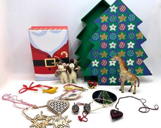 Christmas Tree Shaped Box With Over 12 Artisan Made Christmas Ornaments Lot #: 129