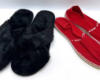 Cousu Womens Espidrille Shoes, Size 39 & Fuzzy Slippers, Size 10, Both Appear Unused Lot #: 80