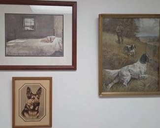 Dog themed artwork Including Andrew Wyatt print, Hunting dogs, And German Shepherd picture Great for dog trainers Or groomers