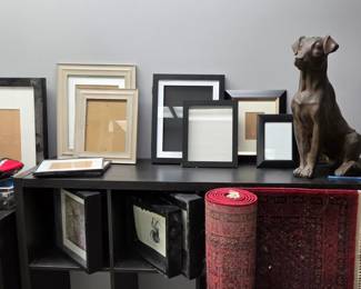 Tons of picture frames Cubby console table And 10 ft Runner rug