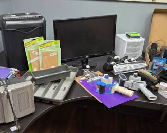 Portable heater Shredding machine Shipping tape dispensers Storage in organization Objects And Lots of file folders
