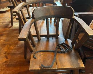 Set of plank board arm chairs with table (in basket pic)