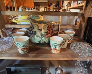 Hand painted pitcher & 6 cups