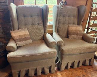 Pair of upholstered wing back chairs