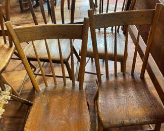 19th century plank spindle back chairs
