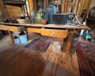 19th century pine plank board kitchen table
