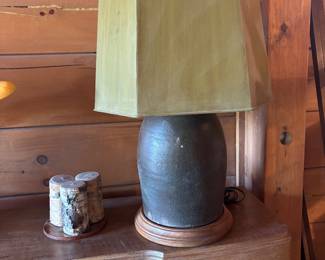 Salt glaze jug w/ metal lampshade