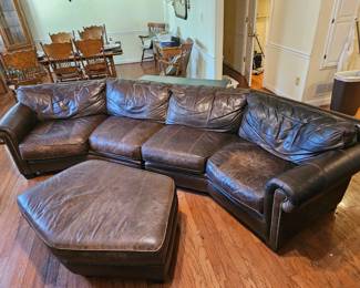 Large leather couch and ottoman (some wear)