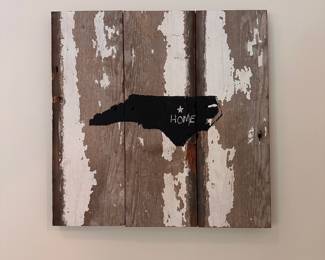 F42 - $20. NC Home Sign - Shabby Chic Finish. (State shape is painted in chalkboard paint)