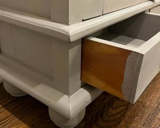 F26 - $250. Grey Display Cabinet with wooden shelves. Measures 38" wide x 15.25" deep x 79" tall.