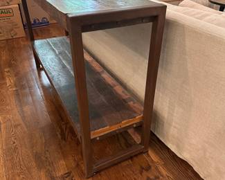 F32 - $125. Metal & Reclaimed Wood Console Table. "Avila Console Table". Measures 5' x 16" x 33.5" tall. Purchased at a furniture market.
