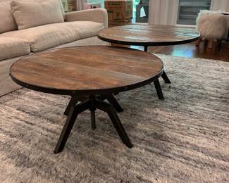 F6 - $175 Each. One available. Pottery Barn "Blaine" Bunching Tables / Adjustable Coffee Tables. Measures 31.5" wide x 16 - 28" tall.